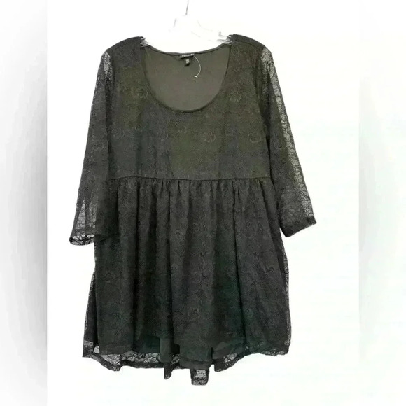TORRID SUPER SOFT BABYDOLL LACE SCOOP NECK TUNIC 3/4 SLEEVE Black Sz.10 NWOT - Picture 2 of 12